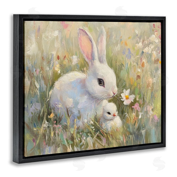 Stupell Industries Petal Prints Design | White Rabbit Easter And Flowers Wall Art