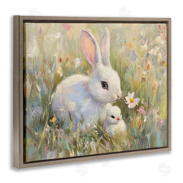 Stupell Industries Petal Prints Design | White Rabbit Easter And Flowers Wall Art