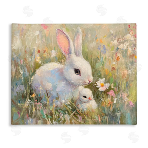 stupell industries Petal Prints Design | White Rabbit Easter and Flowers Wall Art