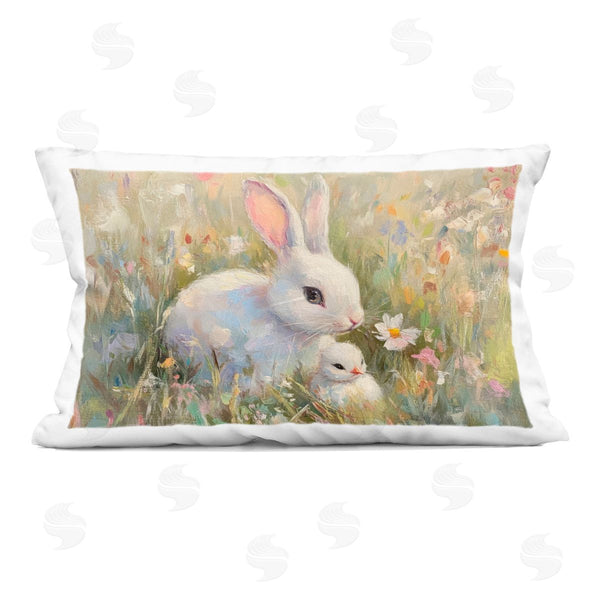stupell industries Petal Prints Design | White Rabbit Easter and Flowers Printed Throw Pillow