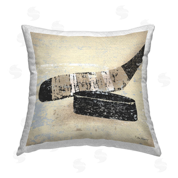 Stupell Industries Peter Horjus | Rustic Sports Hockey Puck Printed Throw Pillow