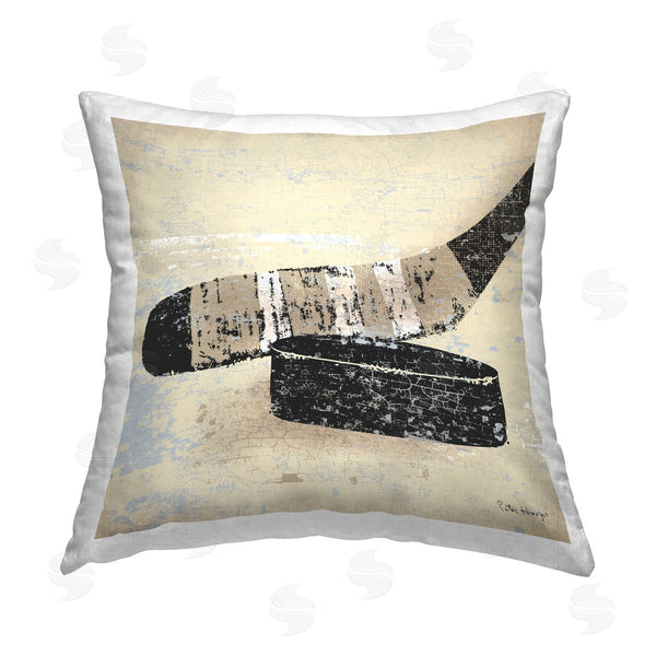 stupell industries Peter Horjus | Rustic Sports Hockey Puck Printed Throw Pillow