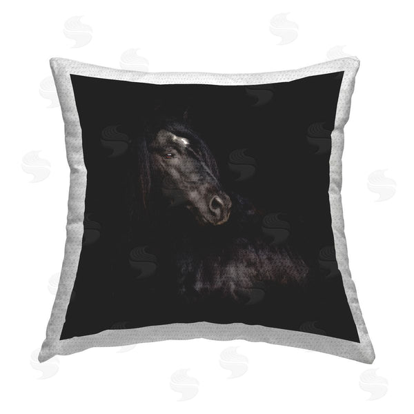 Stupell Industries PH Burchett | Dark Stallion Peering Printed Throw Pillow