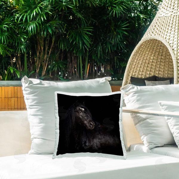 Stupell Industries PH Burchett | Dark Stallion Peering Printed Throw Pillow