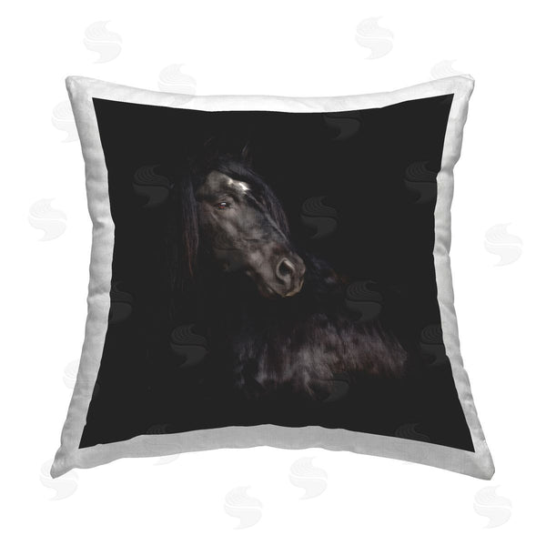 stupell industries PH Burchett | Dark Stallion Peering Printed Throw Pillow