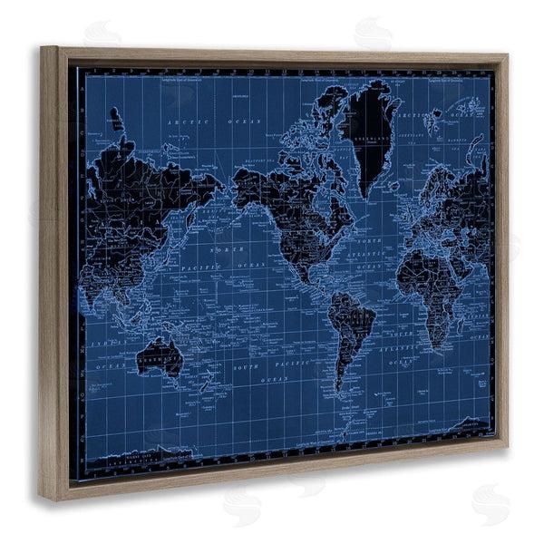 Stupell Industries Phillipa Katz | Blue Toned World Map