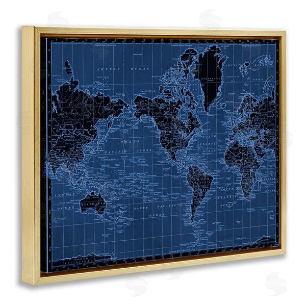 Stupell Industries Phillipa Katz | Blue Toned World Map