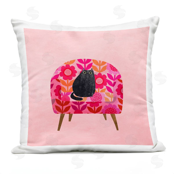 Stupell Industries Planet Cat By Angie Rozelaar | Cat On Retro Floral Chair Printed Throw Pillow