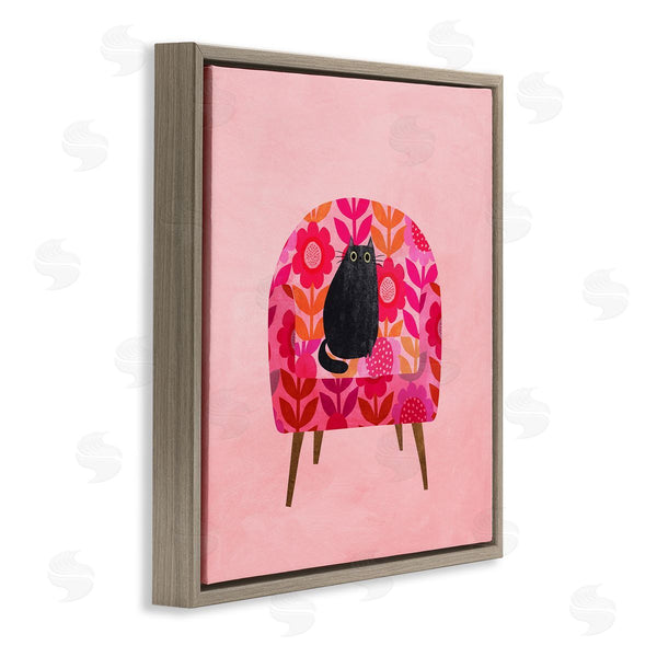 Stupell Industries Planet Cat By Angie Rozelaar | Cat On Retro Floral Chair Wall Art