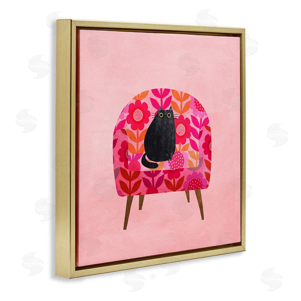 Stupell Industries Planet Cat By Angie Rozelaar | Cat On Retro Floral Chair Wall Art