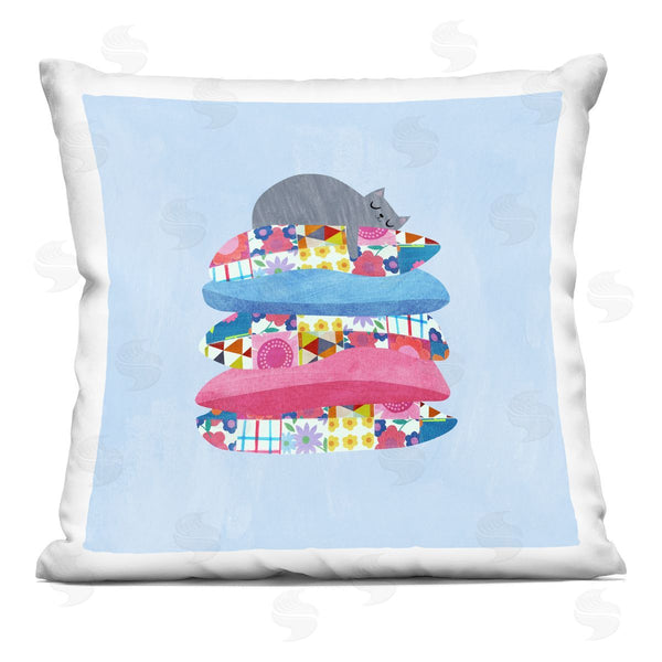 stupell industries Planet Cat by Angie Rozelaar | Cozy Sleeping Cat on Pillows Printed Throw Pillow