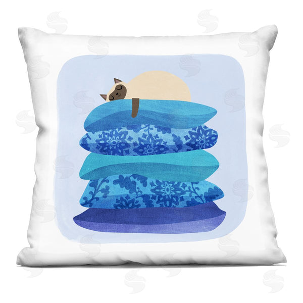 stupell industries Planet Cat by Angie Rozelaar | Cozy Sleeping Siamese Cat Printed Throw Pillow