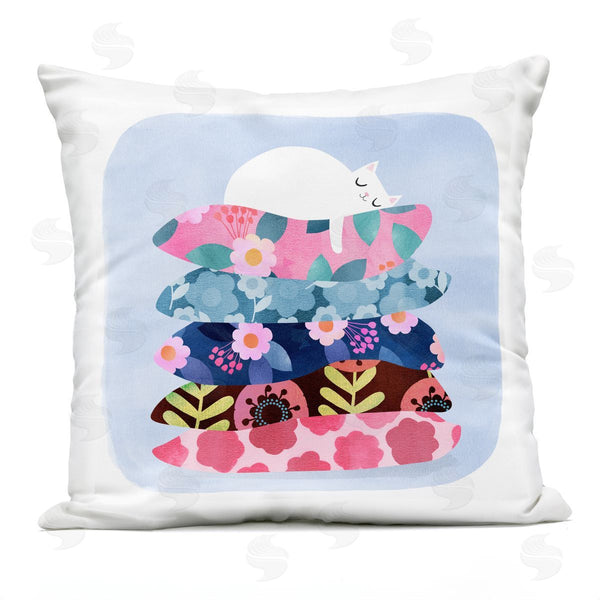 Stupell Industries Planet Cat By Angie Rozelaar | Sleepy Cat On Patterned Pillows Printed Throw Pillow