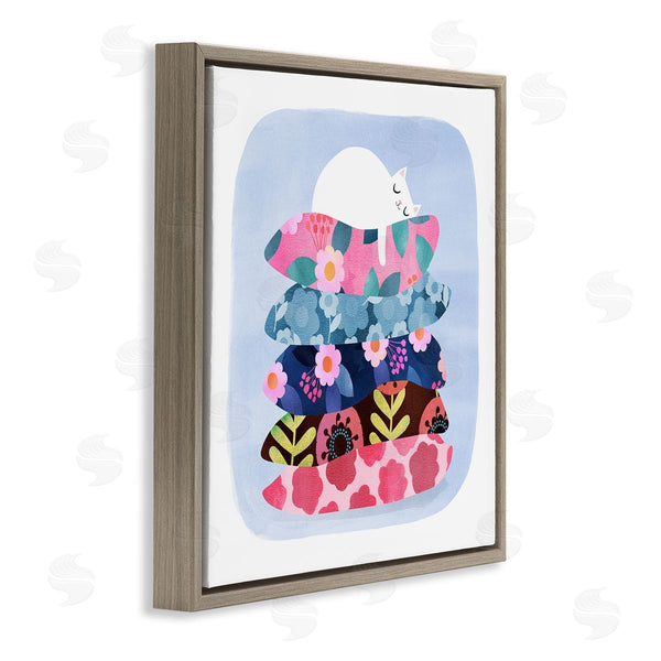 Stupell Industries Planet Cat By Angie Rozelaar | Sleepy Cat On Patterned Pillows