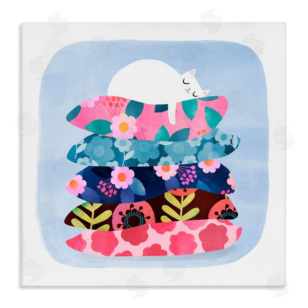 stupell industries Planet Cat by Angie Rozelaar | Sleepy Cat on Patterned Pillows