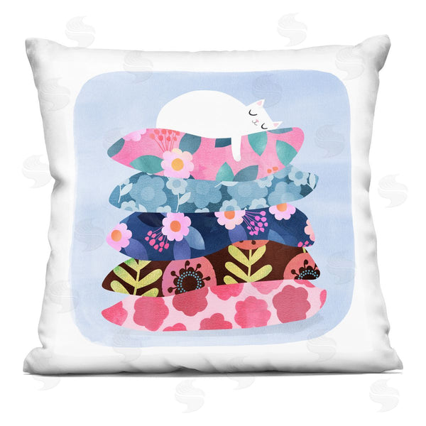 stupell industries Planet Cat by Angie Rozelaar | Sleepy Cat on Patterned Pillows Printed Throw Pillow