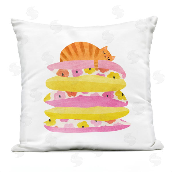 Stupell Industries Planet Cat By Angie Rozelaar | Sleepy Cozy Orange Cat Printed Throw Pillow