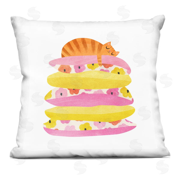 stupell industries Planet Cat by Angie Rozelaar | Sleepy Cozy Orange Cat Printed Throw Pillow