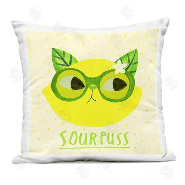 Stupell Industries Planet Cat By Angie Rozelaar | Sourpuss Lemon Cat Printed Throw Pillow