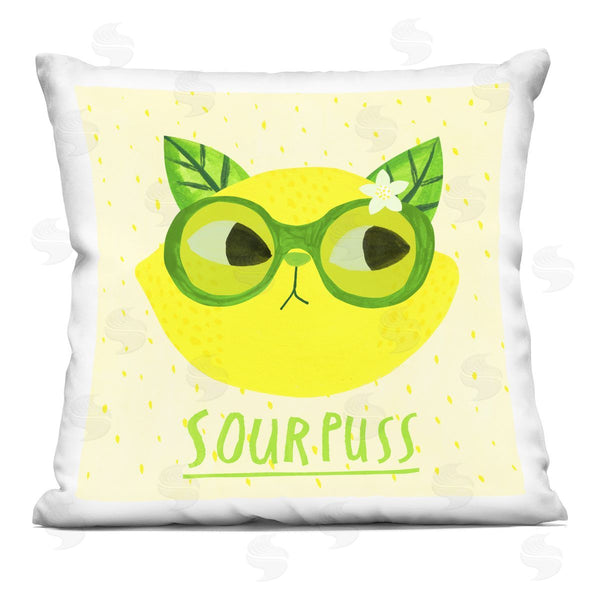 stupell industries Planet Cat by Angie Rozelaar | Sourpuss Lemon Cat Printed Throw Pillow
