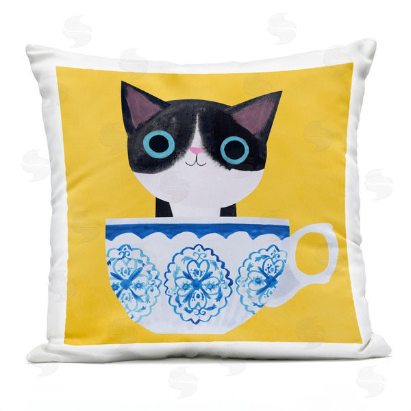 Stupell Industries Planet Cat By Angie Rozelaar | Teacup Kitten On Yellow Printed Throw Pillow