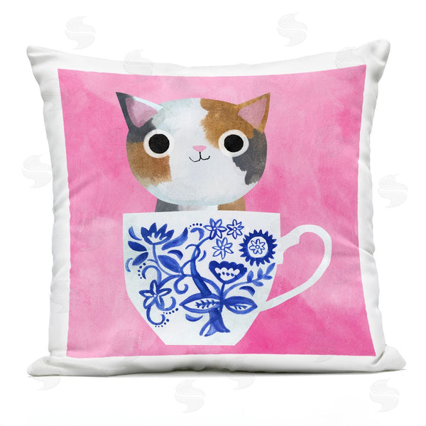 Stupell Industries Planet Cat By Angie Rozelaar | Whimsical Teacup Kitten Printed Throw Pillow