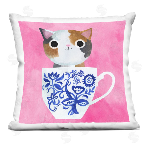 stupell industries Planet Cat by Angie Rozelaar | Whimsical Teacup Kitten Printed Throw Pillow