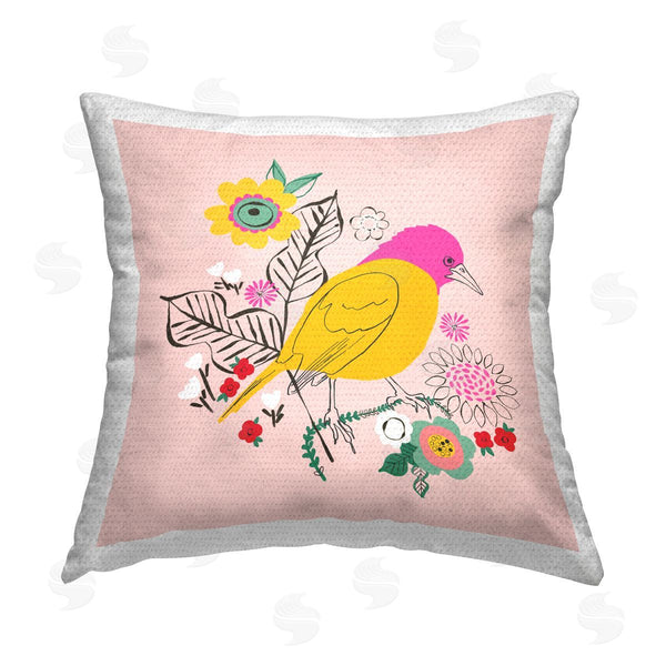 Stupell Industries Pragya Kothari | Bird & Florals Pattern Printed Throw Pillow