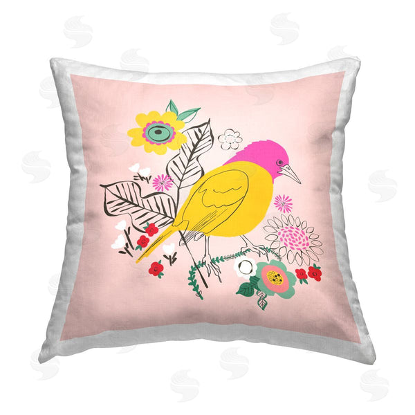 stupell industries Pragya Kothari | Bird & Florals Pattern Printed Throw Pillow