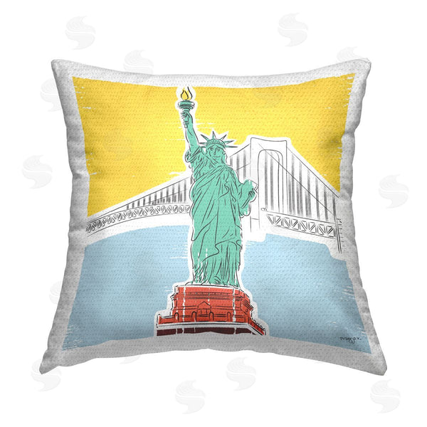 Stupell Industries Pragya Kothari | Liberty Statue & Bridge Printed Throw Pillow