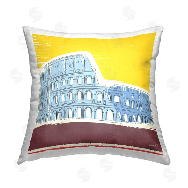 stupell industries Pragya Kothari | Yellow Colosseum Landmark Printed Throw Pillow