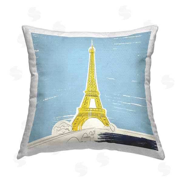 Stupell Industries Pragya Kothari | Yellow Eiffel Tower Printed Throw Pillow