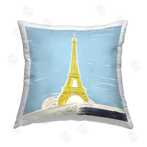 stupell industries Pragya Kothari | Yellow Eiffel Tower Printed Throw Pillow