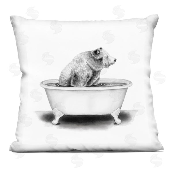 stupell industries Rachel Neiman | Bear in Bathtub Smiling Funny Animal Design Printed Throw Pillow