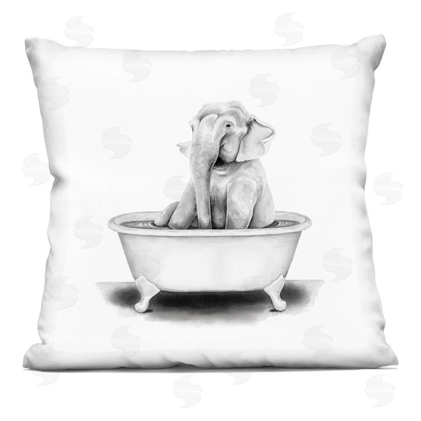 stupell industries Rachel Neiman | Elephant Sitting in Tub Funny Wildlife Animal Printed Throw Pillow