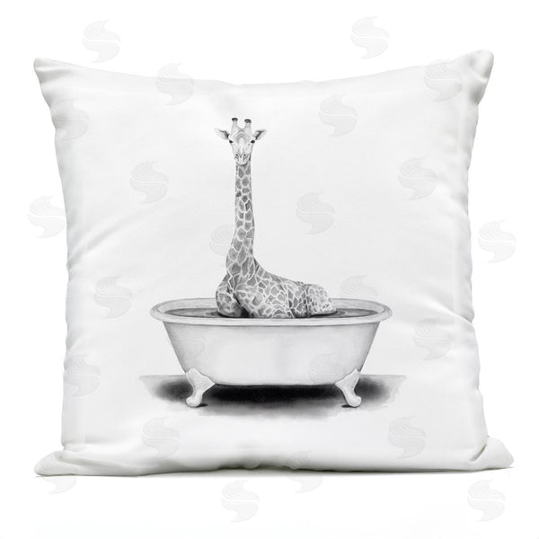 Stupell Industries Rachel Neiman | Giraffe Sitting In Bathtub Funny Wildlife Animal Printed Throw Pillow
