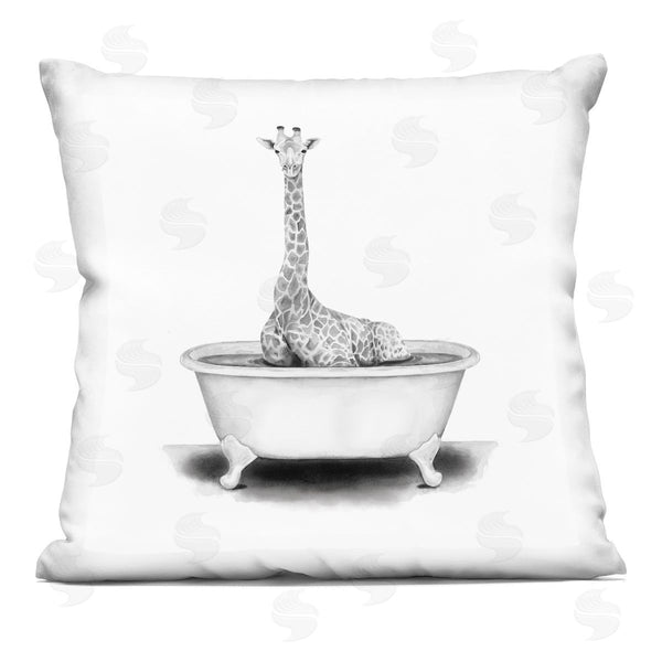 stupell industries Rachel Neiman | Giraffe Sitting in Bathtub Funny Wildlife Animal Printed Throw Pillow