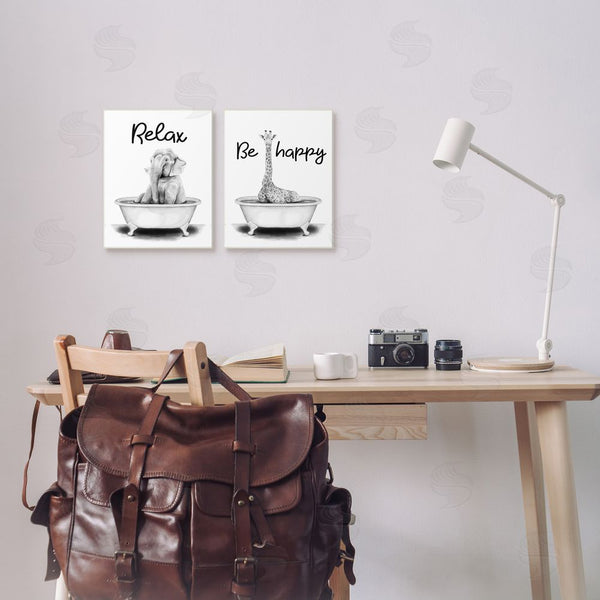 Stupell Industries Rachel Nieman | Be Happy & Relax Jungle Animal Bathtub Wall Art