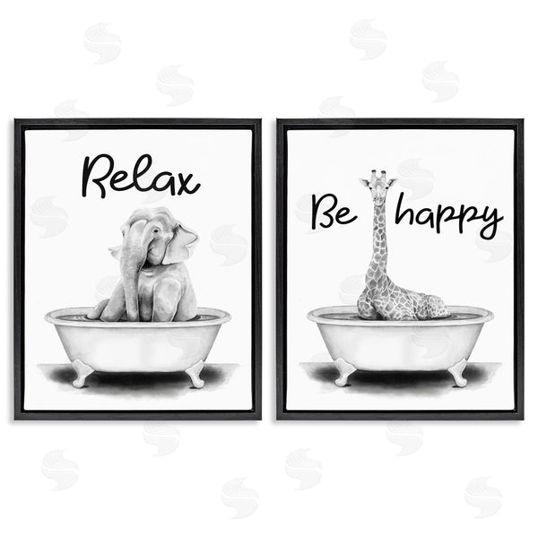 Stupell Industries Rachel Nieman | Be Happy & Relax Jungle Animal Bathtub Wall Art