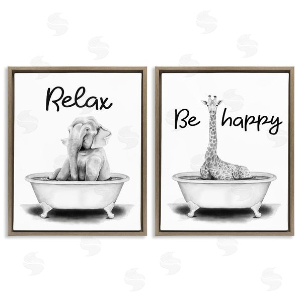 Stupell Industries Rachel Nieman | Be Happy & Relax Jungle Animal Bathtub Wall Art