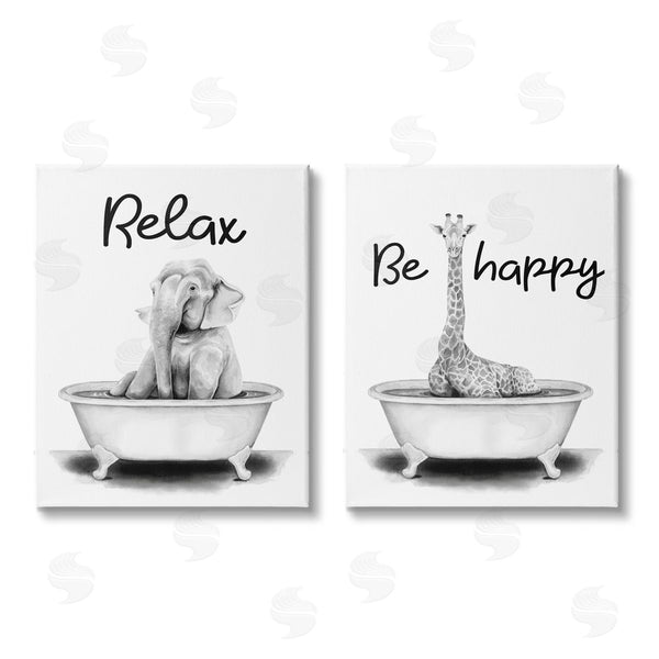 stupell industries Rachel Nieman | Be Happy & Relax Jungle Animal Bathtub Wall Art