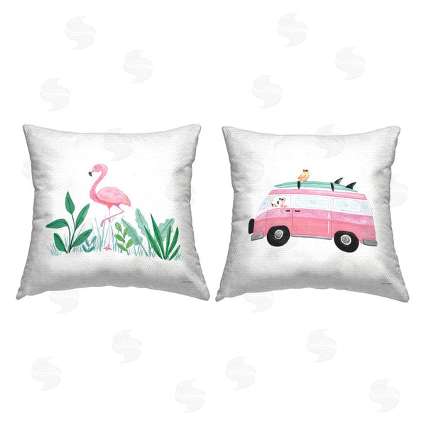 Stupell Industries Rachel Nieman | Beach Day Flamingos Printed Throw Pillow Set