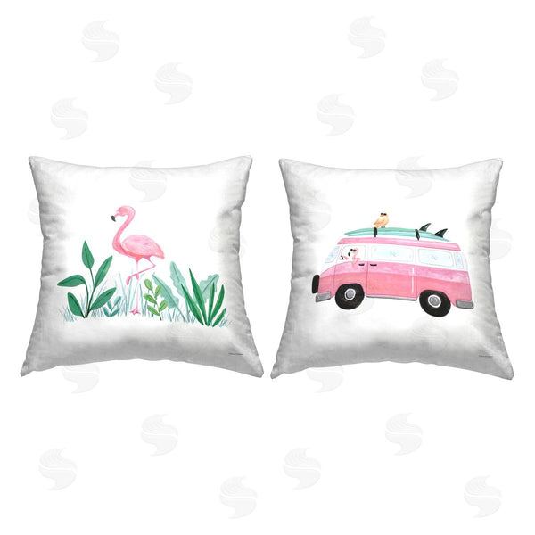 stupell industries Rachel Nieman | Beach Day Flamingos Printed Throw Pillow Set