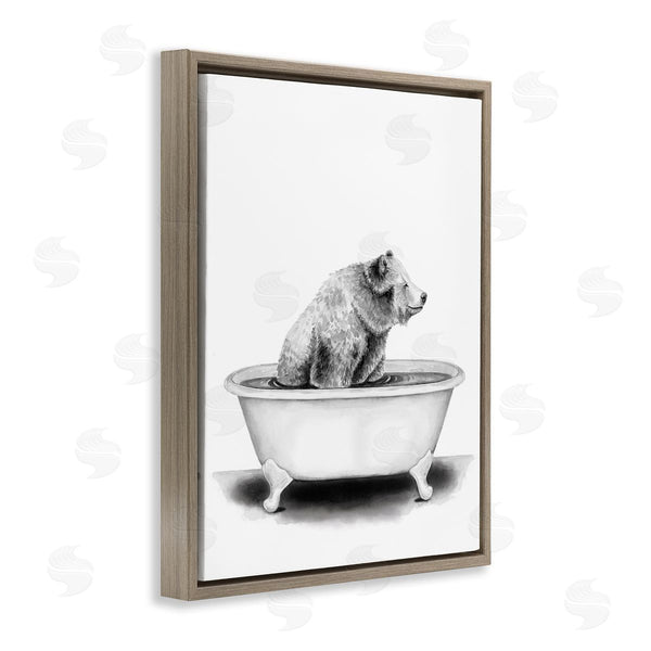 Stupell Industries Rachel Nieman | Bear In Tub Rustic Bathroom