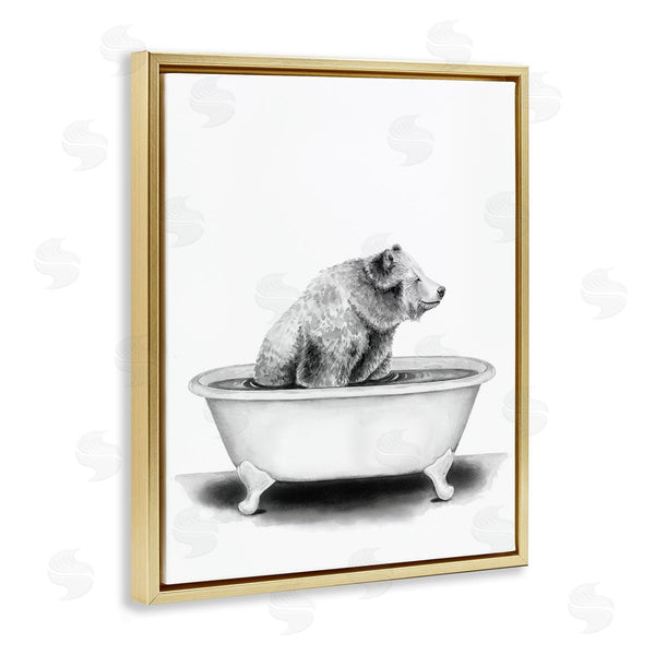 Stupell Industries Rachel Nieman | Bear In Tub Rustic Bathroom