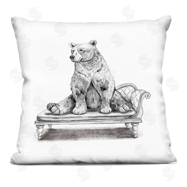 stupell industries Rachel Nieman | Bear on Chaise Lounge Printed Throw Pillow