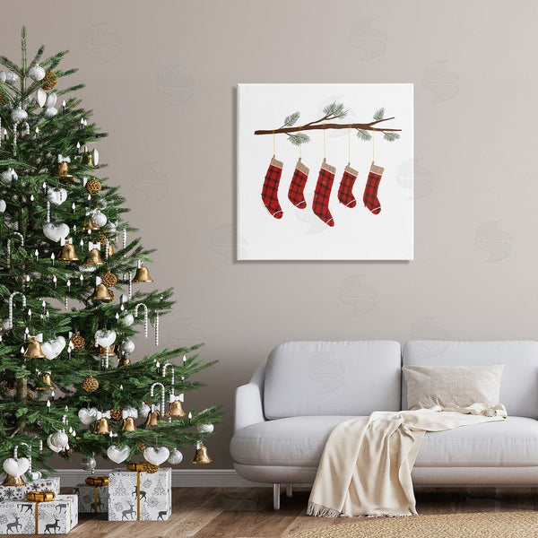 Stupell Industries Rachel Nieman | Cozy Hanging Tartan Stockings Winter Tree Branch Wall Art