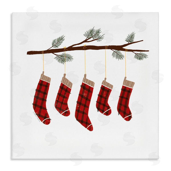 stupell industries Rachel Nieman | Cozy Hanging Tartan Stockings Winter Tree Branch Wall Art