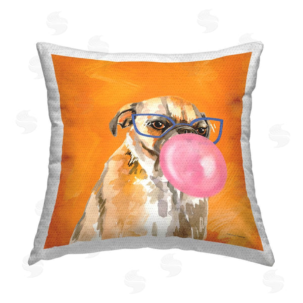 Stupell Industries Rachel Nieman | Dog In Glasses With Bubblegum Printed Throw Pillow