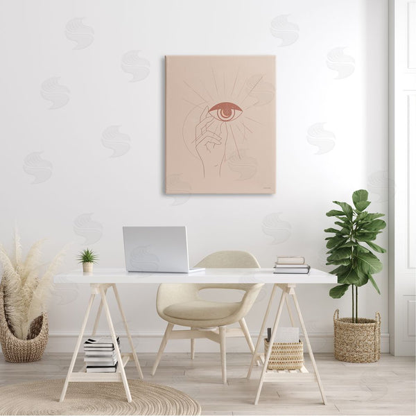 Stupell Industries Rachel Nieman | Hand Reaching Eye Brown Solar Rays Symbol Wall Art
